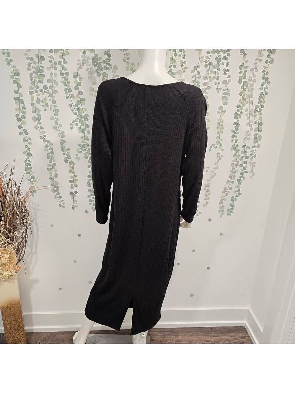 ELOQUII Ribbed Black Long Sleeve Midi Dress 18/20 | NWT Nordstrom Curve Knit - Picture 6 of 11